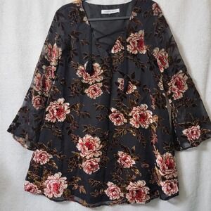 Cupcakes Cashmere XS Valda Long Sleeve floral burnout velvet Whimsigoth Fairycor